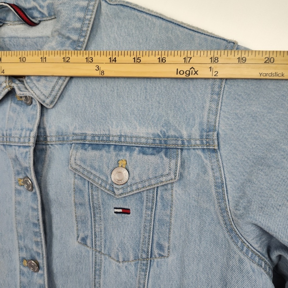 Vintage Tommy Hilfiger Jacket Men's Size L Lt. Blue Denim Big Flag Button-Up - Picture 4 of 13
